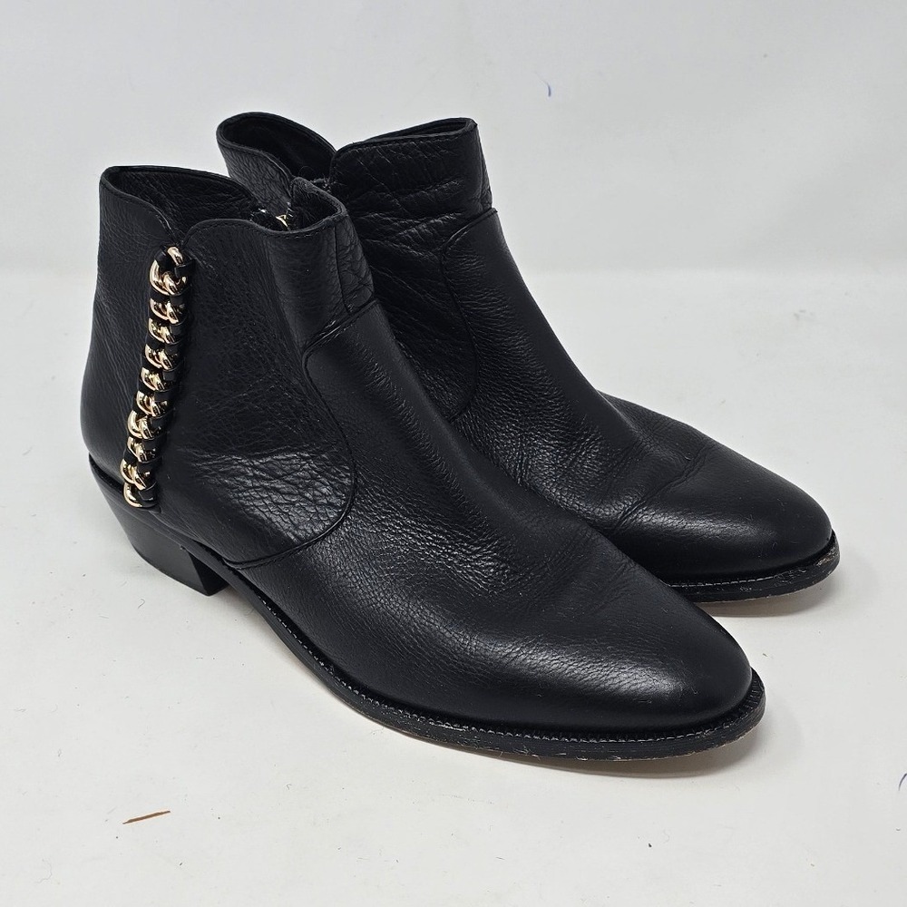 Coach women 8 Corine black ankle booties gold chain leather grunge whimsigoth